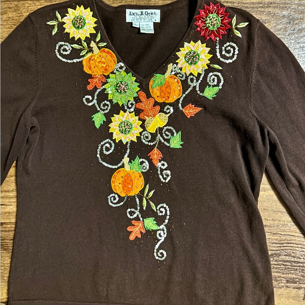 Jack B. Quick Large Brown Fall Pumpkins Sequins/ … - image 4
